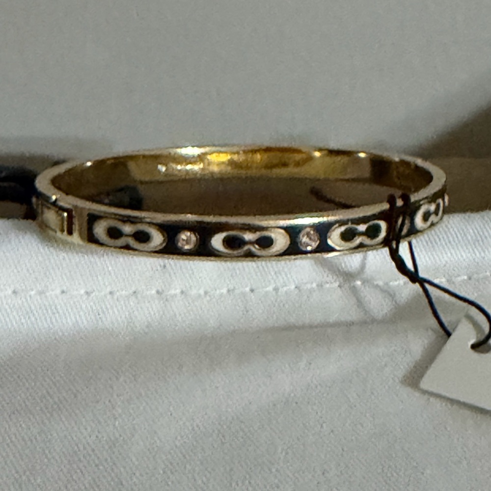 Coach Signature Enamel Bangle Bracelet Gold Tone Crystal Accents NWT